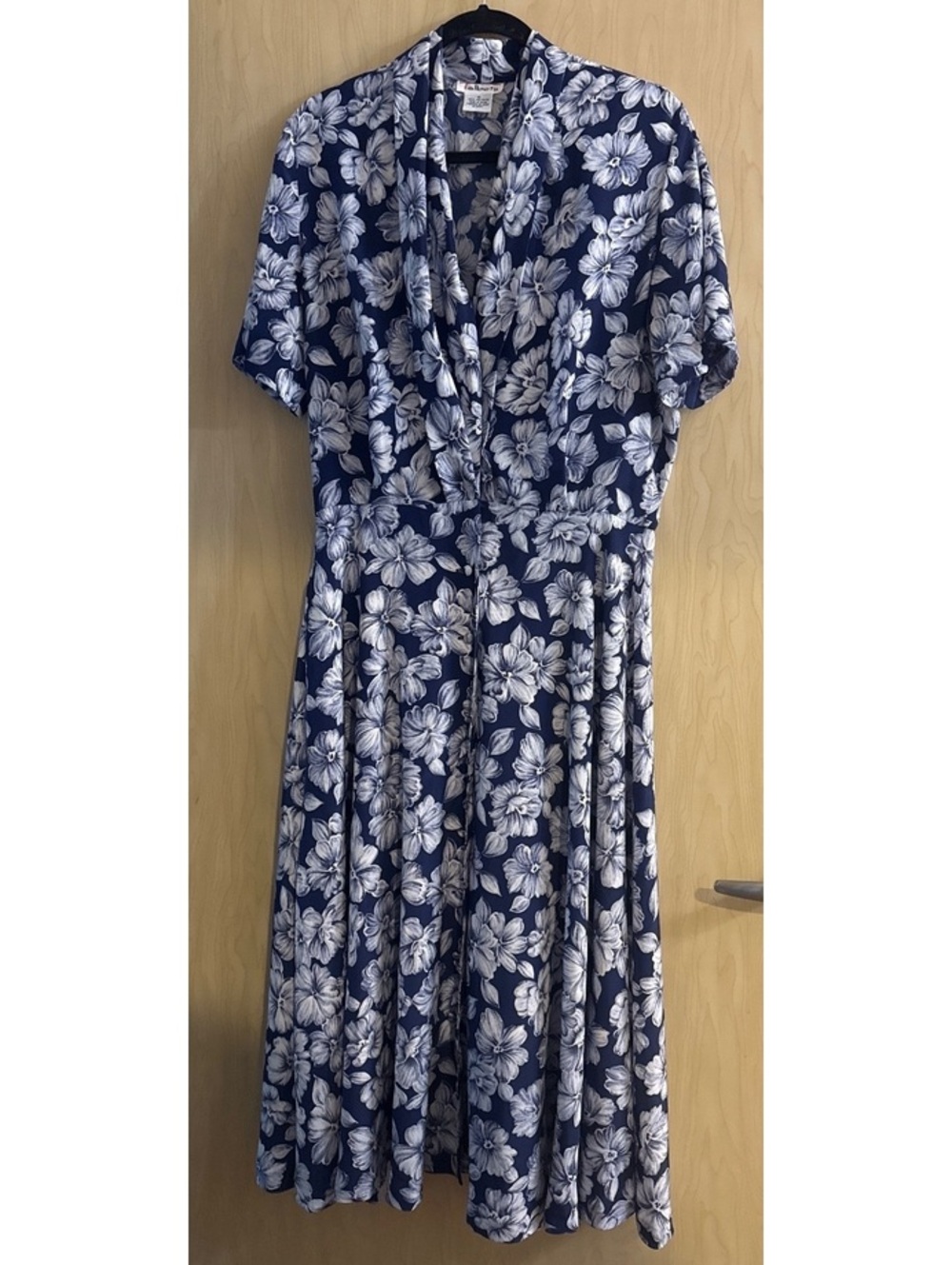 Vintage Talbots floral blue swing dress a-line midi dress size 12
